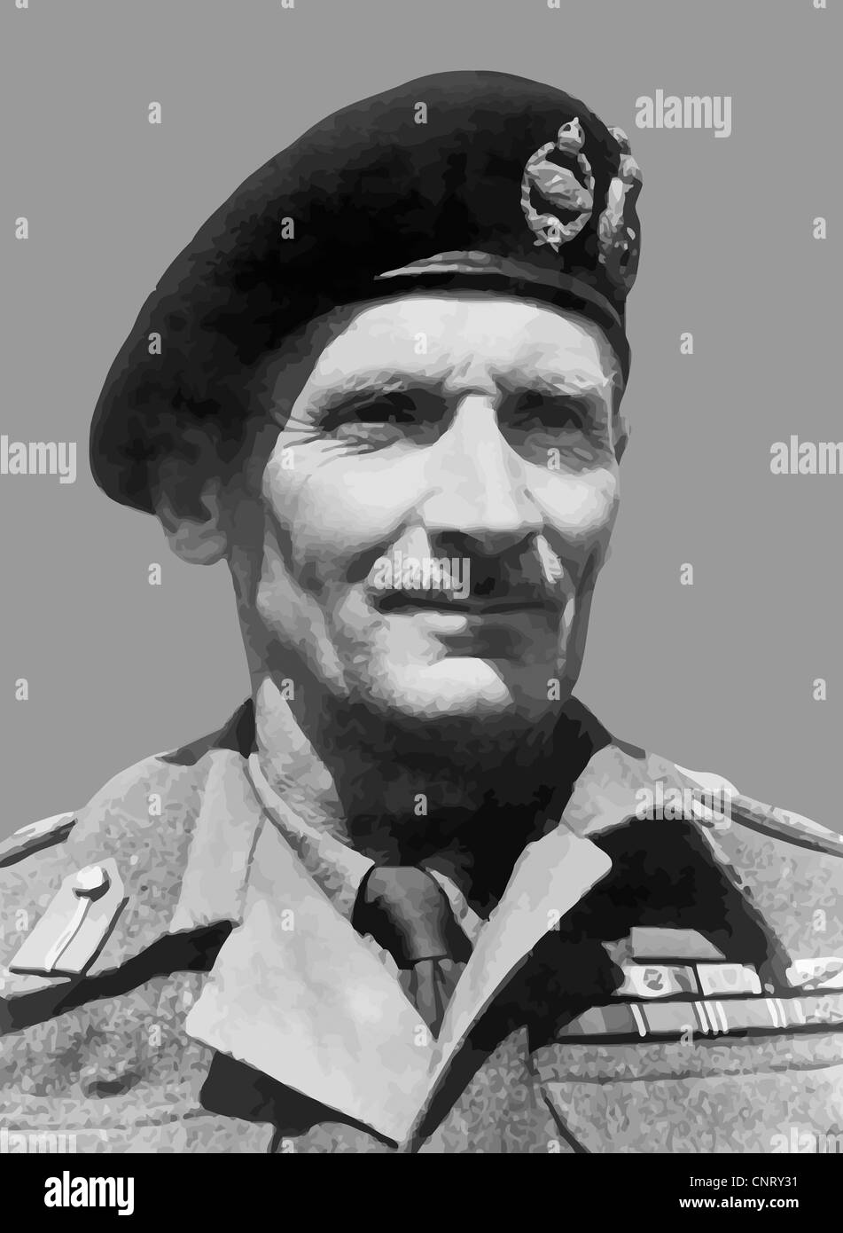 Digitally restored vector portrait of Field Marshal Bernard Law Montgomery. Stock Photo