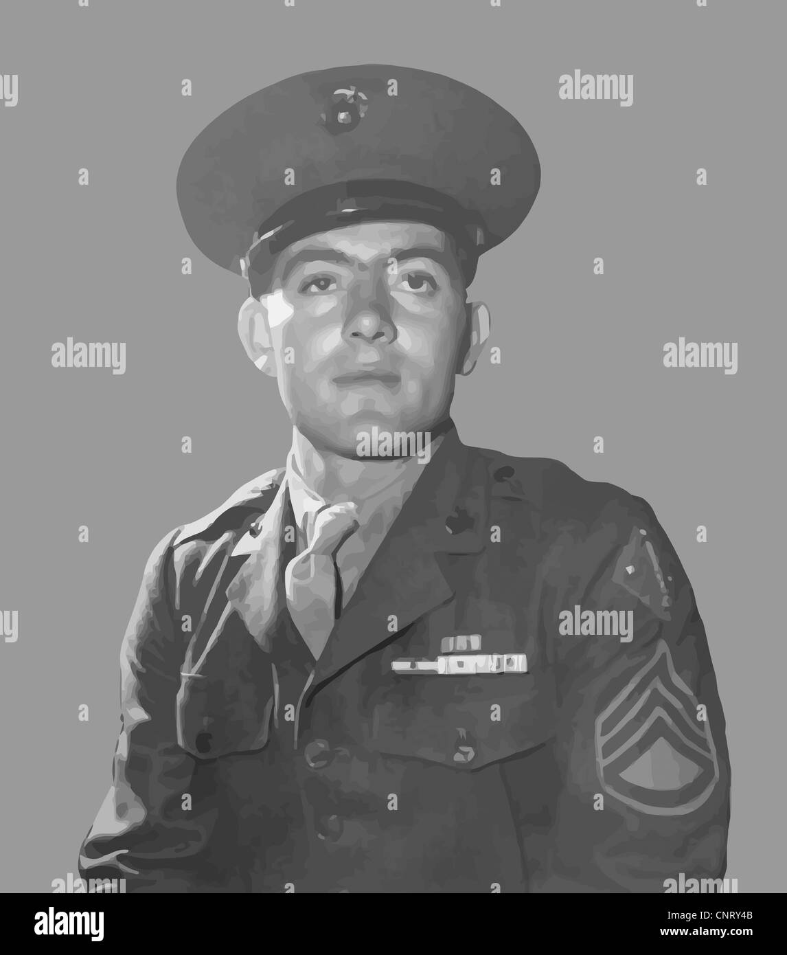 Digitally restored vector portrait of Gunnery Sergeant John Basilone. Stock Photo
