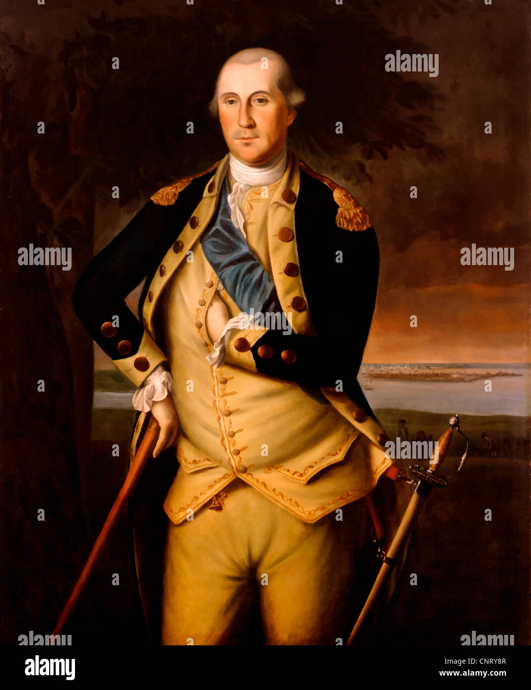 Digitally restored vector painting of General George Washington. Stock Photo