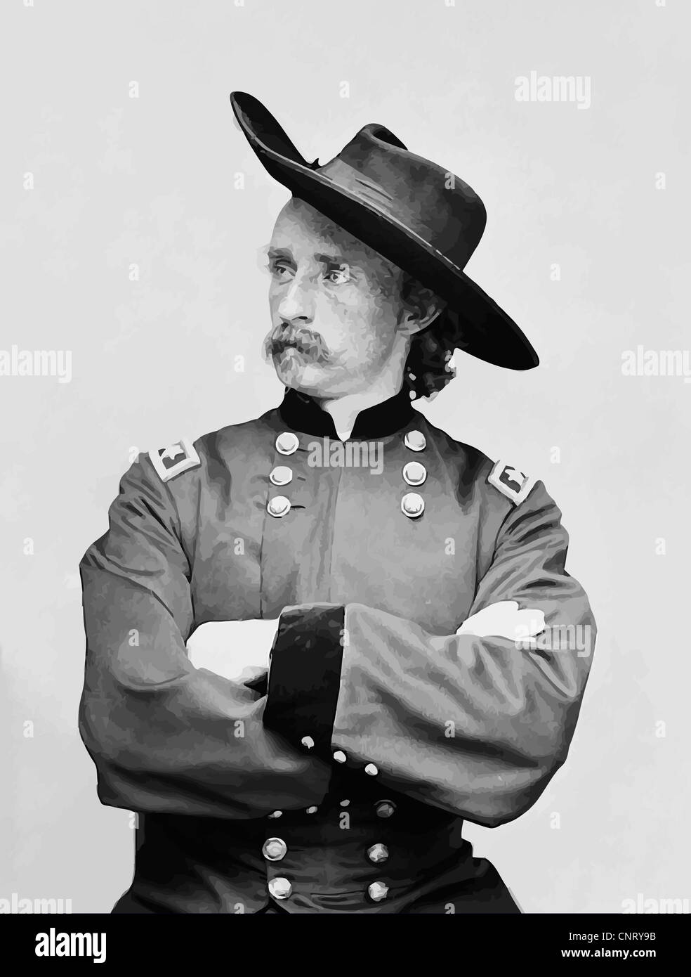 Digitally restored vector portrait of General George Armstrong Custer. Stock Photo