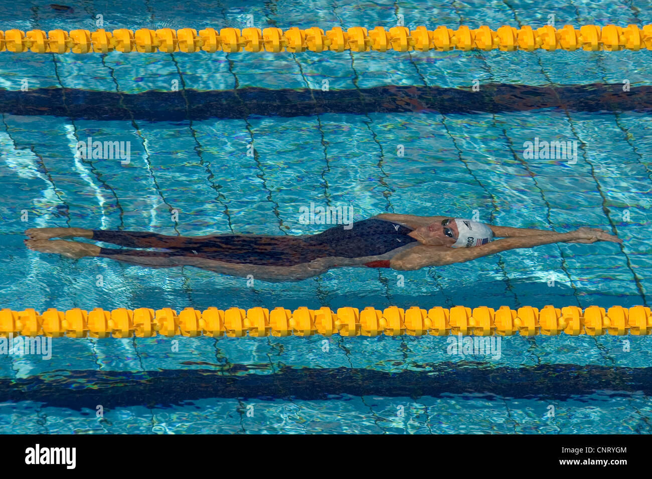 Natalie Coughlin (USA) during the women's 100m backstroke heats. 2004 Olympic Summer Games, Athens, Greece. August 15, 2004. Stock Photo