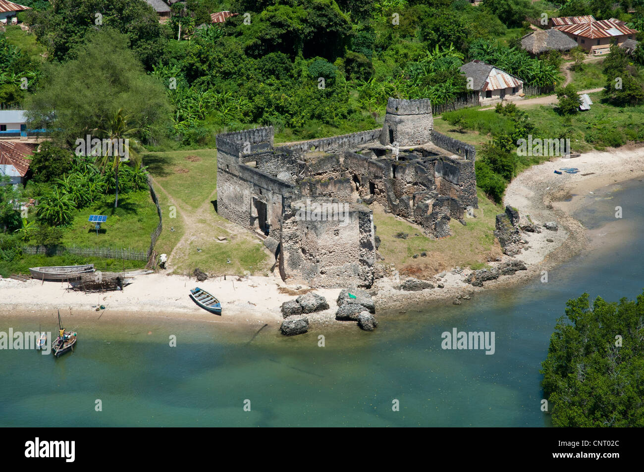 Gereza, arab-built fort, Kilwa Kisiwani, aerial view, Lindi Region, Tanzania Stock Photo