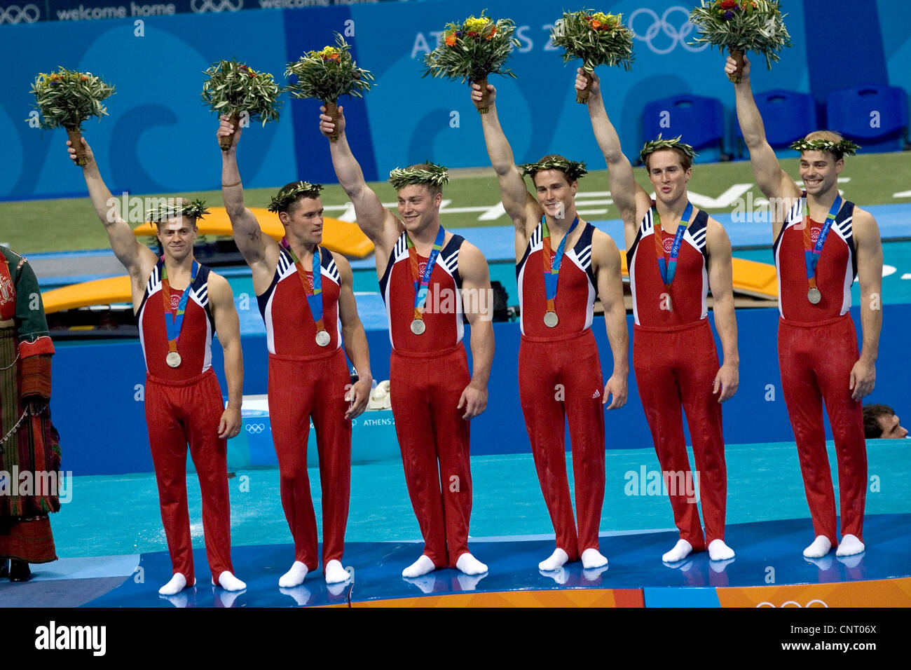 GYMNASTICS USA Men's Team receiving their silver medals for the men's