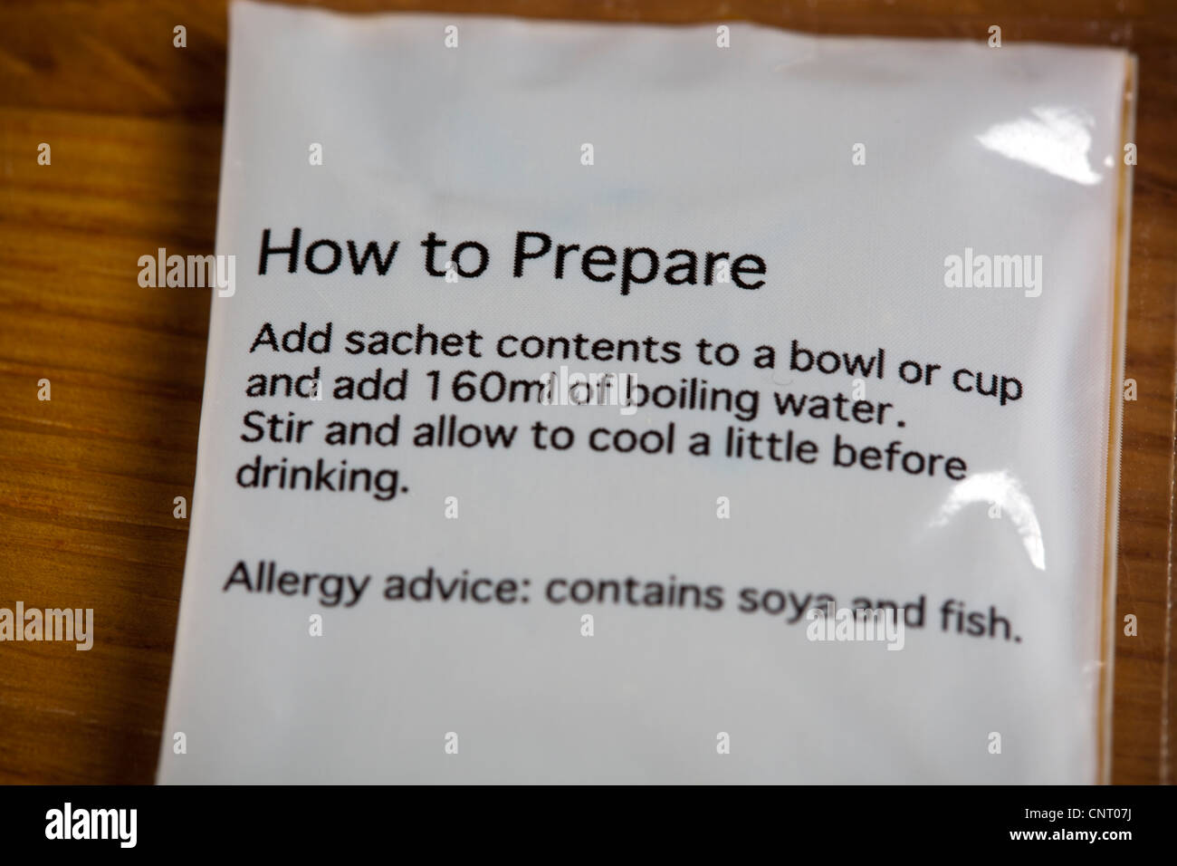 How to prepare Instructions on Miso Soup Sachet Stock Photo