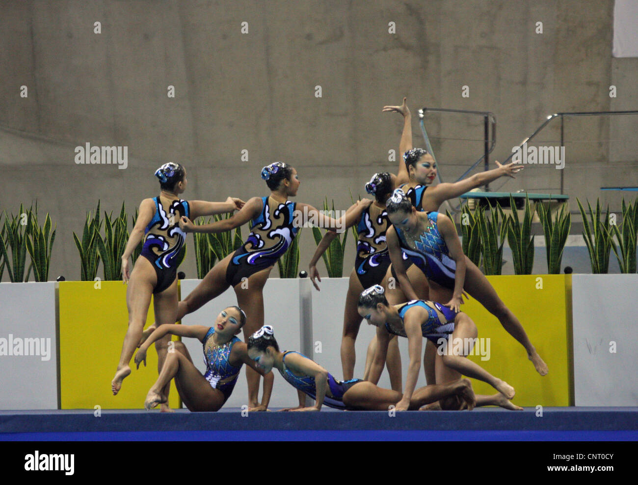 The Japanese team (Japan) at the FINA Olympic Games Synchronised Swimming Qualification. Stock Photo