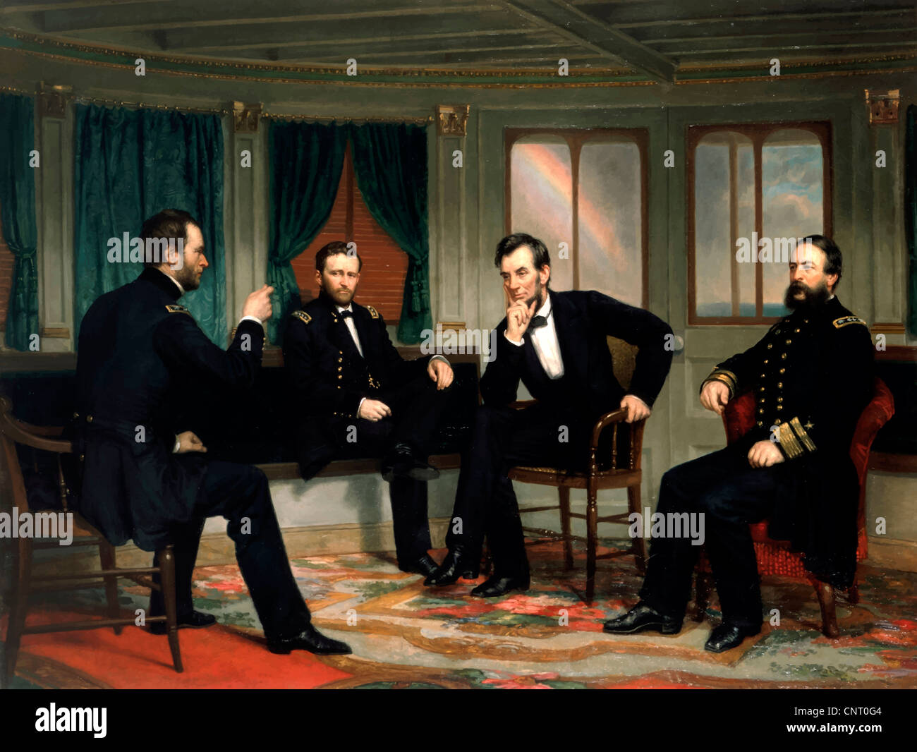 Digitally restored Civil War painting depicting the historic meeting of the Union High Command during The American Civil War. Stock Photo