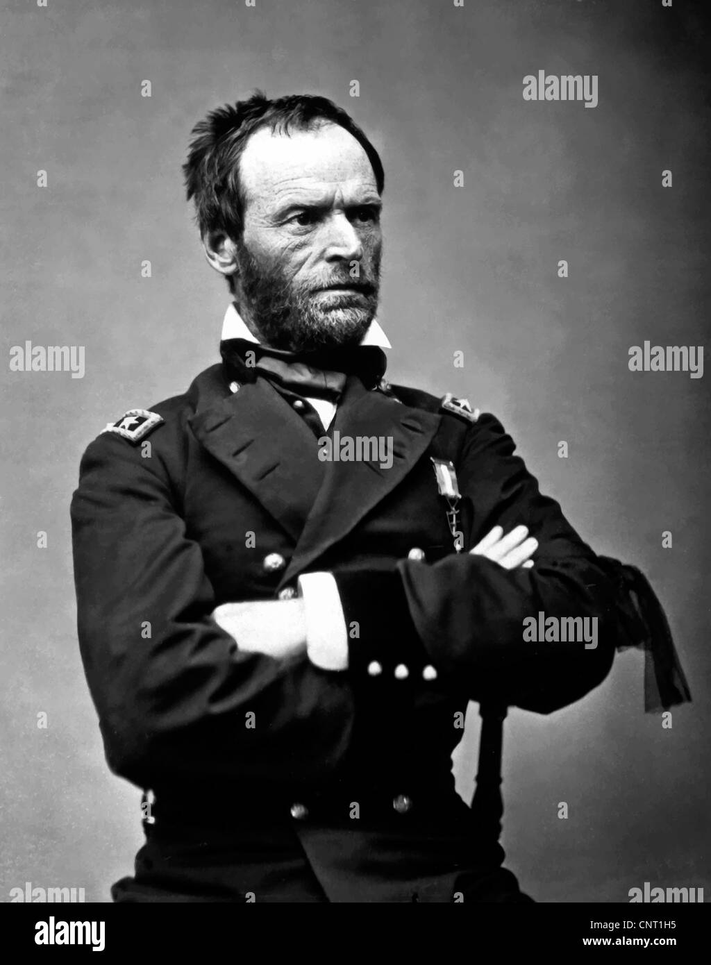 Digitally restored vector portrait of General William Tecumseh Sherman, an American Civil War hero. Stock Photo