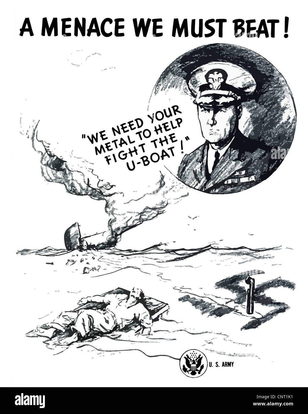 Vintage World War Ii Cartoon Poster Of A Sinking Ship A