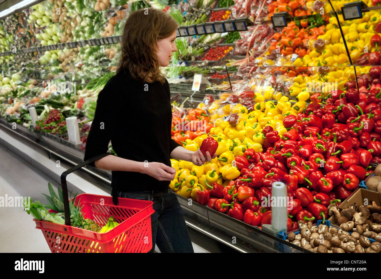 Woman shopping at super market Stock Photo
