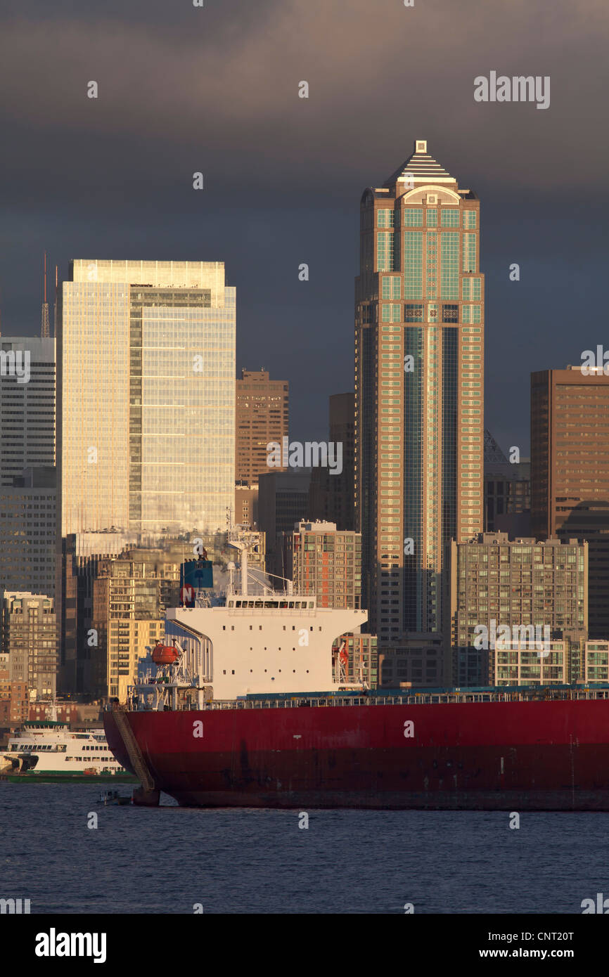 Ship anchored off of Seattle Washington, USA Stock Photo