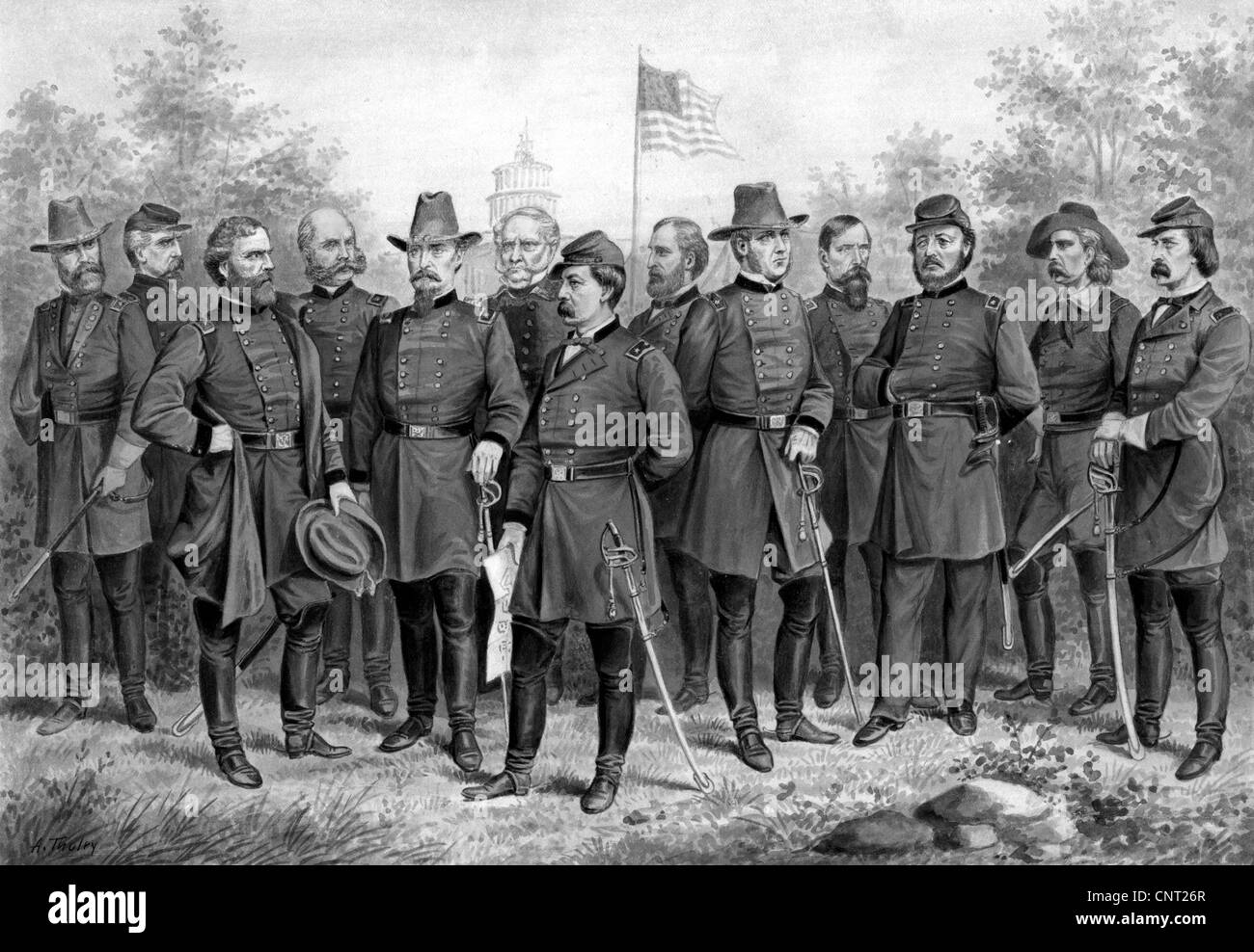 Digitally restored Civil War picture featuring famous Union Generals of the Civil War. Stock Photo