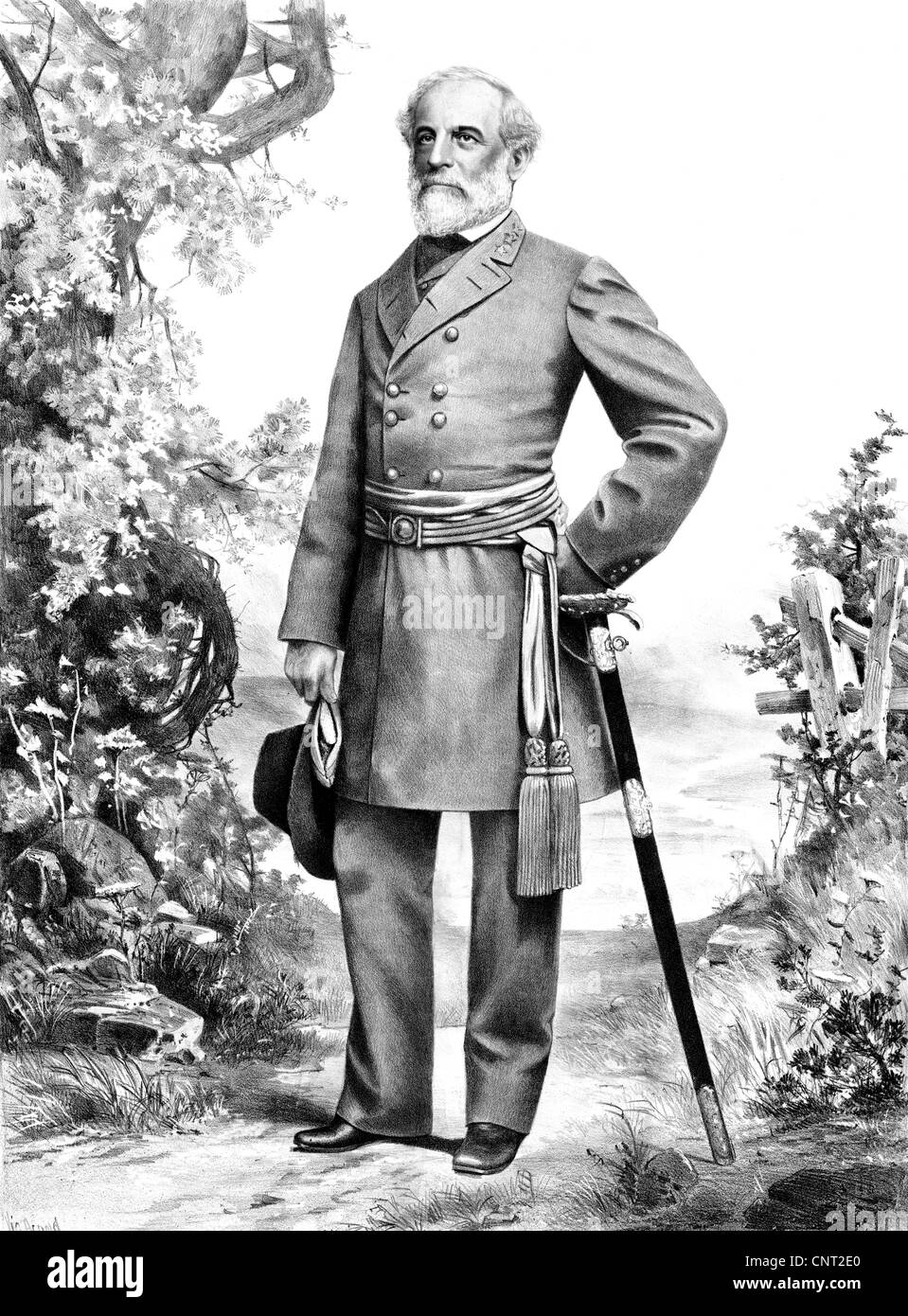 Digitally restored Civil War artwork of General Robert E. Lee. Stock Photo