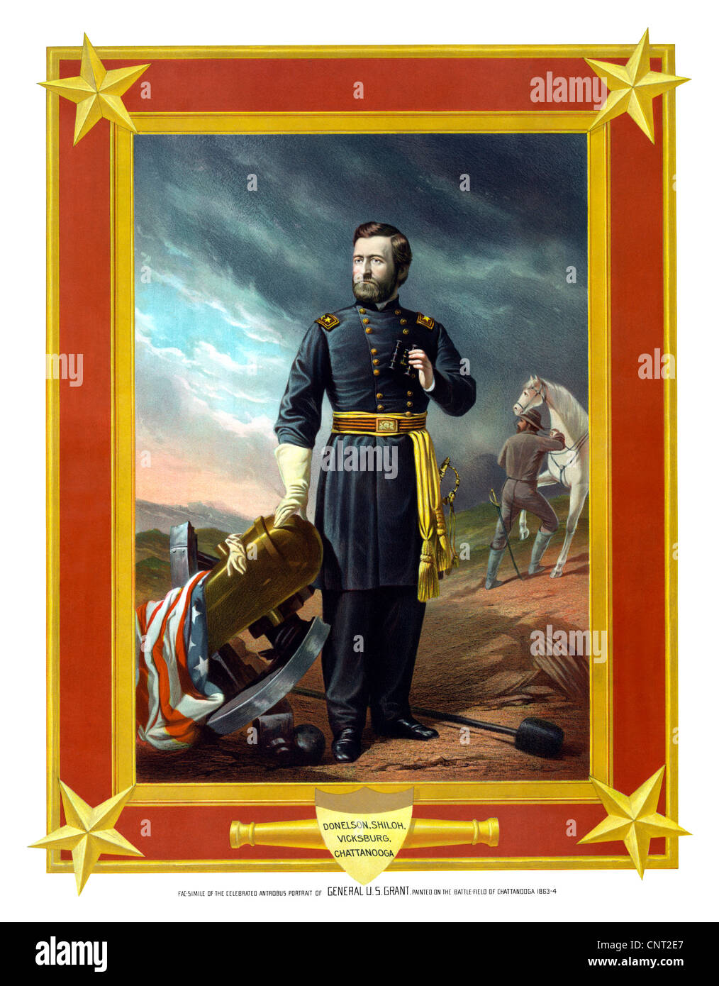 Digitally restored Civil War artwork of General Ulysses S. Grant, painted on the battlefield of Chattanooga 1863-64. Stock Photo