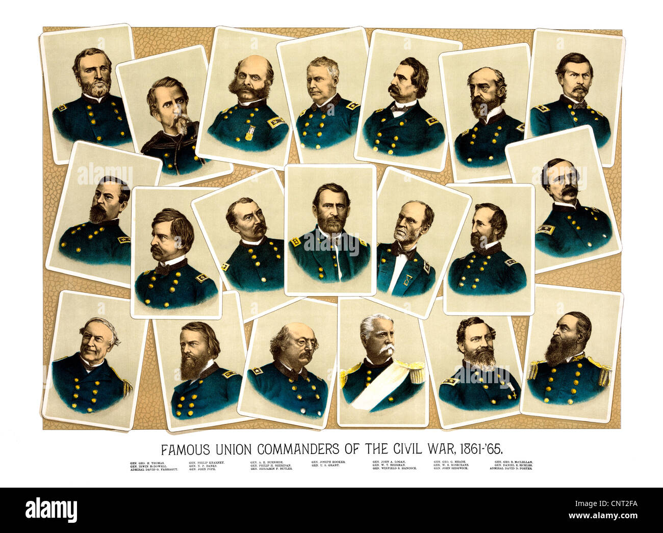 Digitally restored Civil War print featuring Famous Union Commanders. Stock Photo