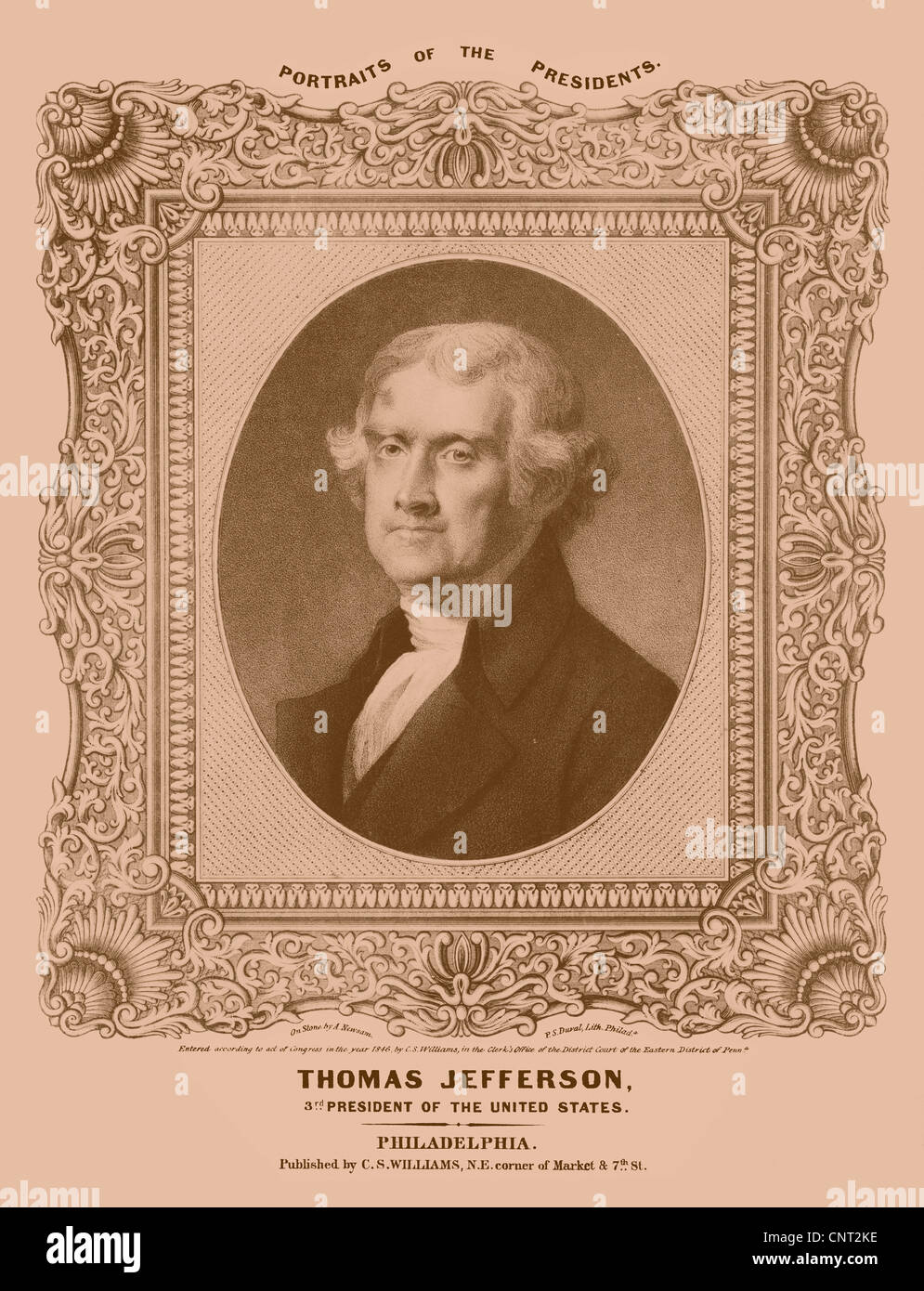 Digitally restored artwork of Thomas Jefferson. Stock Photo