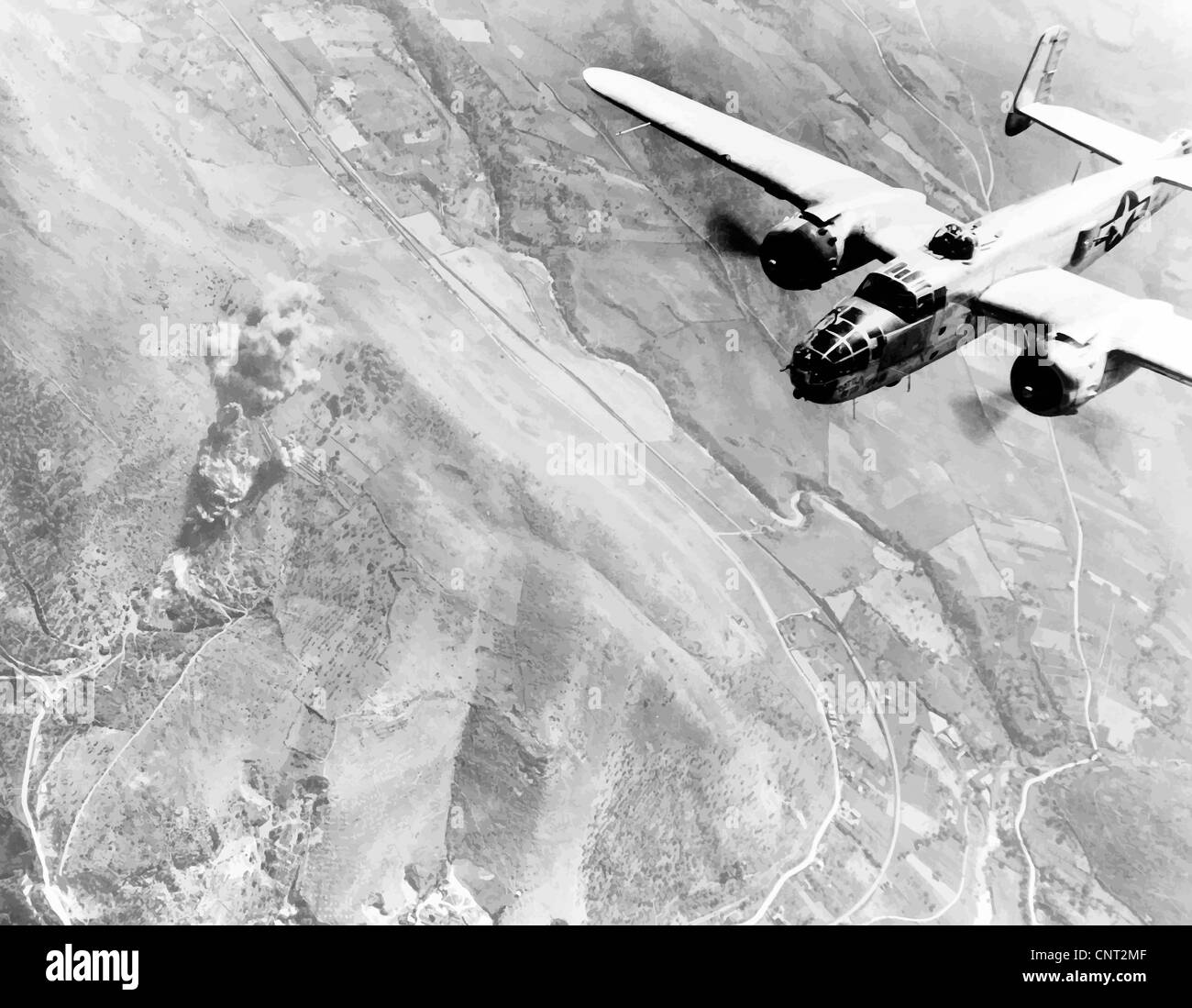 Digitally restored vector photograph of a B-25 medium bomber. Stock Photo