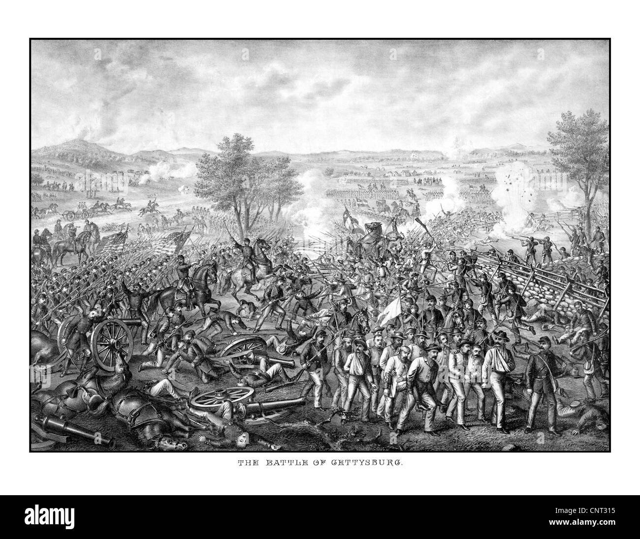 Vintage Civil War print featuring the Battle of Gettysburg. Stock Photo