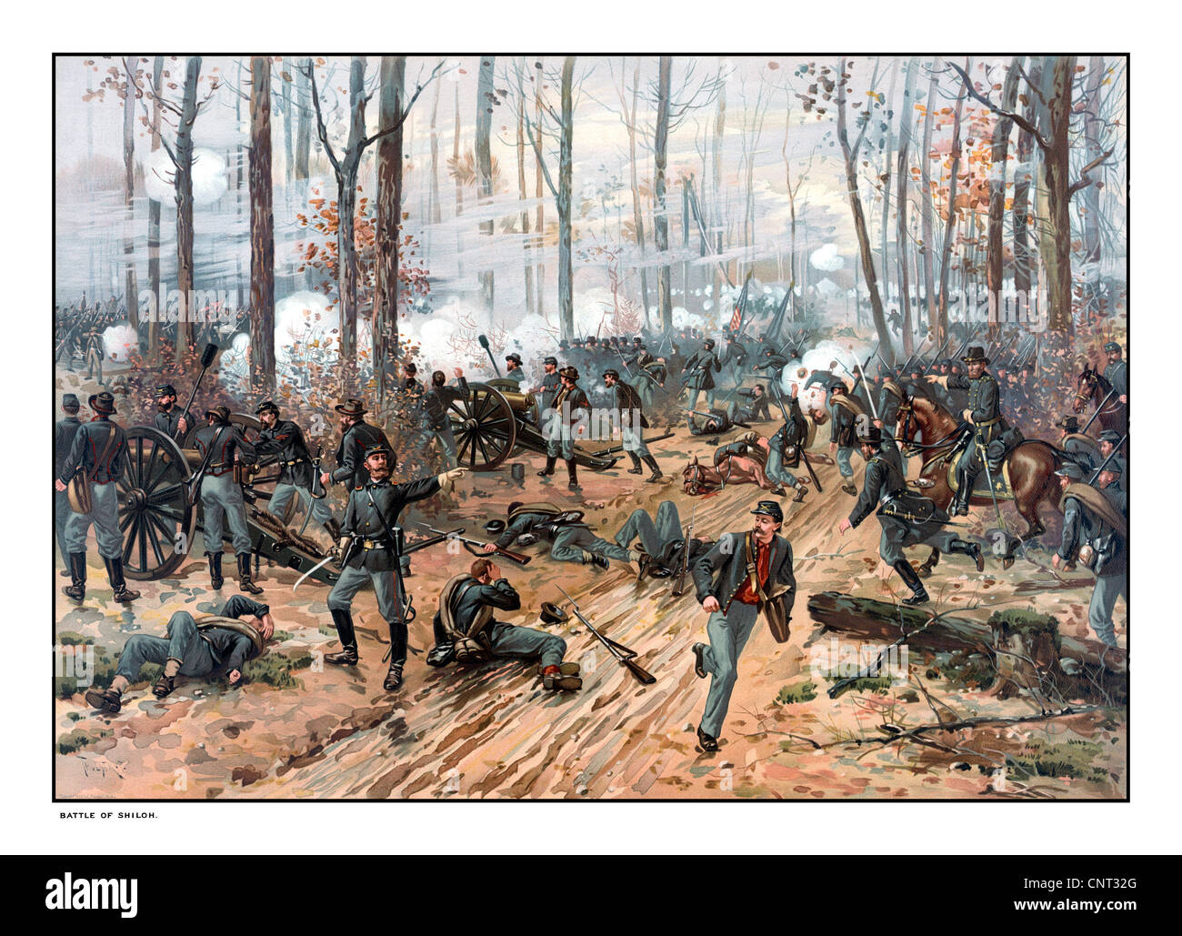 This Civil War painting shows Union and Confederate troops at The Battle of Shiloh. Stock Photo