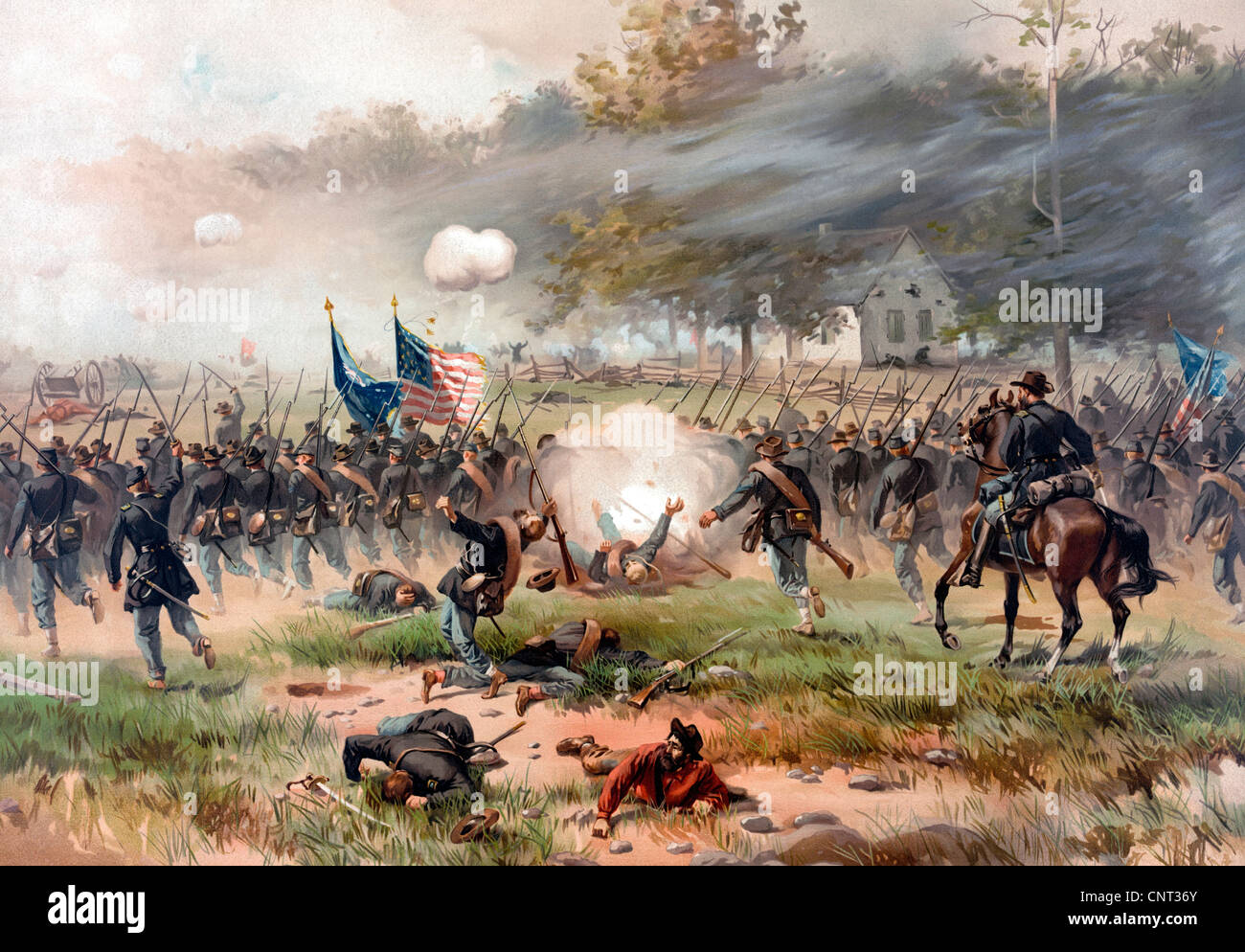 Vintage Civil War painting of Union and Confederate troops fighting at The Battle of Antietam. Stock Photo