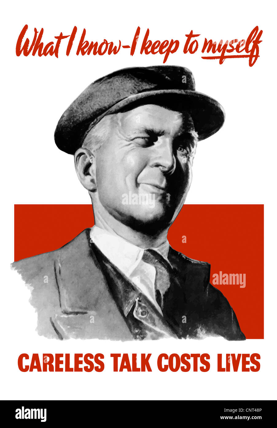 Vintage World War II poster of an older man winking at the viewer. Stock Photo