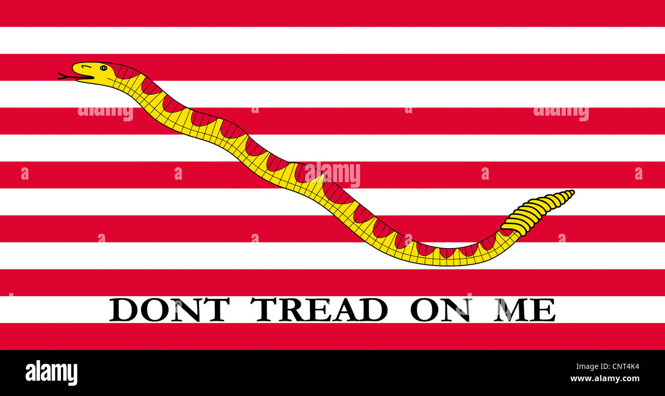 Don't Tread On Me - This is the First Navy Jack and the current U.S. Jack authorized by the United States Navy. Stock Photo