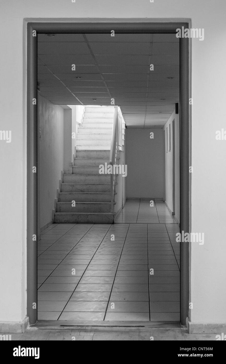 Empty hotel corridor and staircase Stock Photo