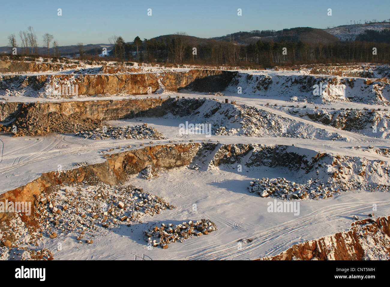 limestone quarry in winter, Germany, Ruhr Area, Hagen Stock Photo