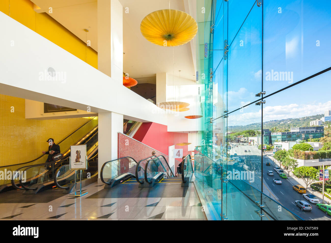 Beverly Hills Center Centre shopping mall Los Angeles. View from the escalators towards the corner of Beverly & San Vicente Blvd Stock Photo