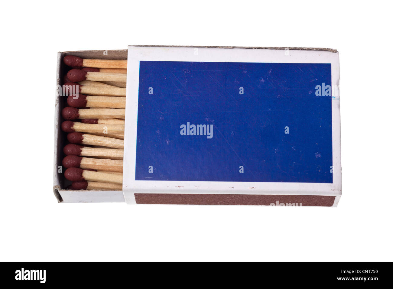 Matchbox full of matchsticks isolated on white background Stock Photo