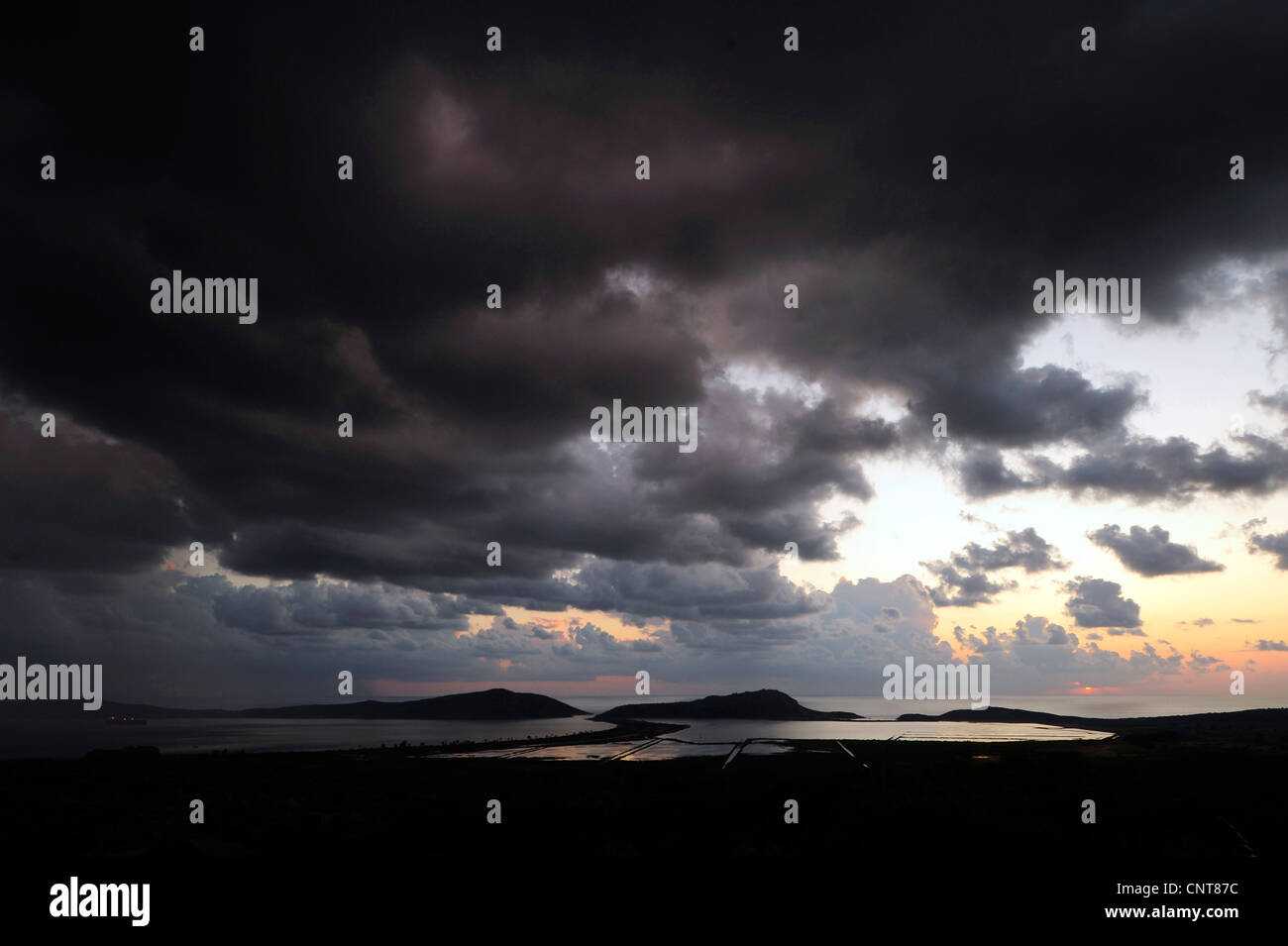 thunderclouds over the lagune of Gialova, Greece, Peloponnes, Messinien, Gialova Stock Photo