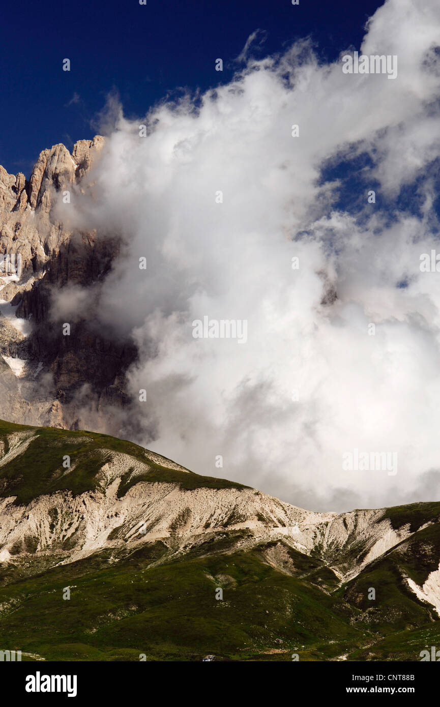 clouds gathering at a mountain top, Italy, Abruzzo Stock Photo
