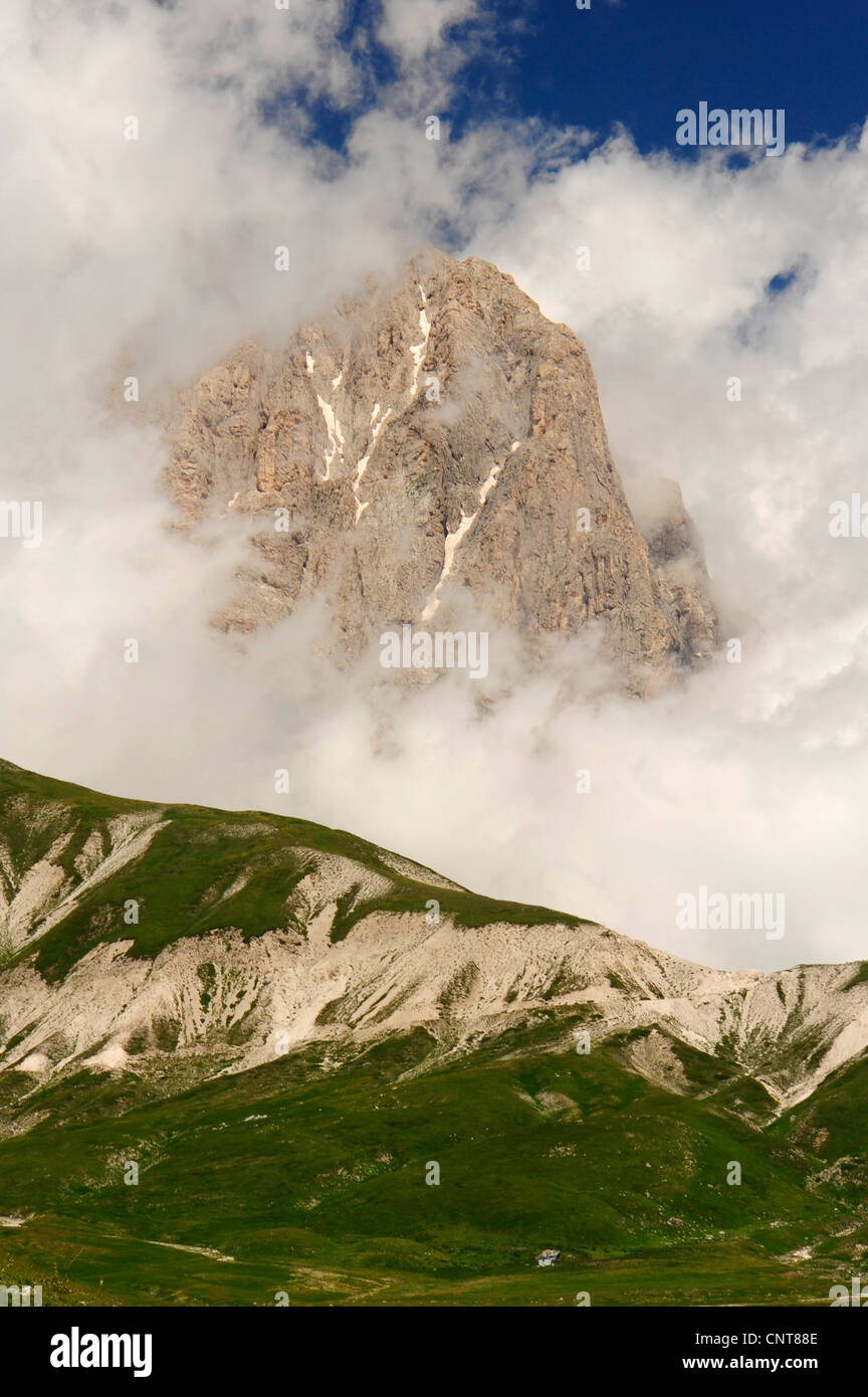 clouds gathering at a mountain top, Italy, Abruzzo Stock Photo