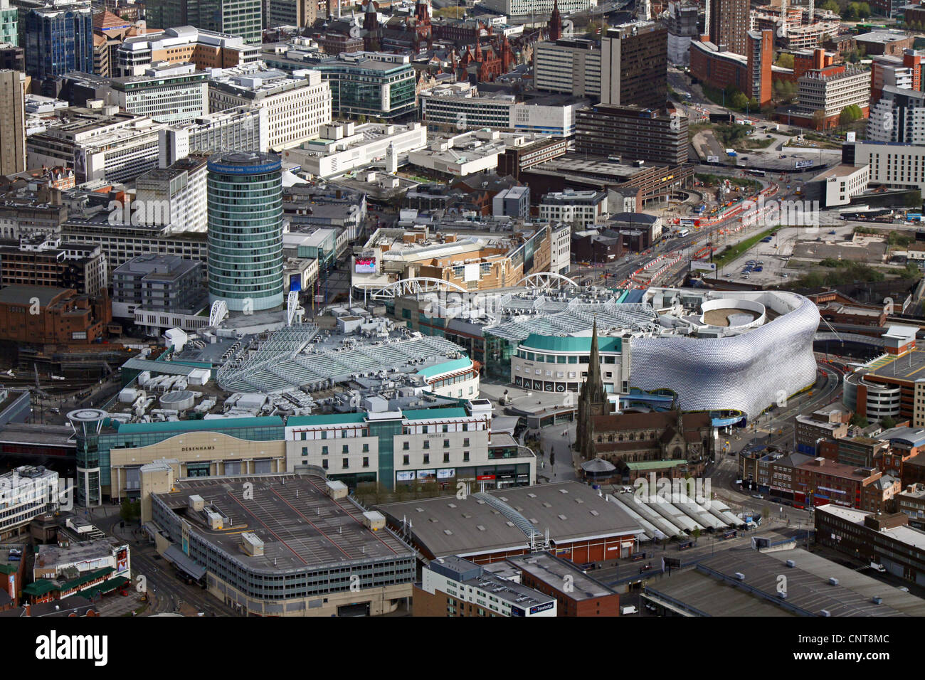 aerial view of the Bullring, Selfridges and Debenhams in Birmingham City Centre Stock Photo