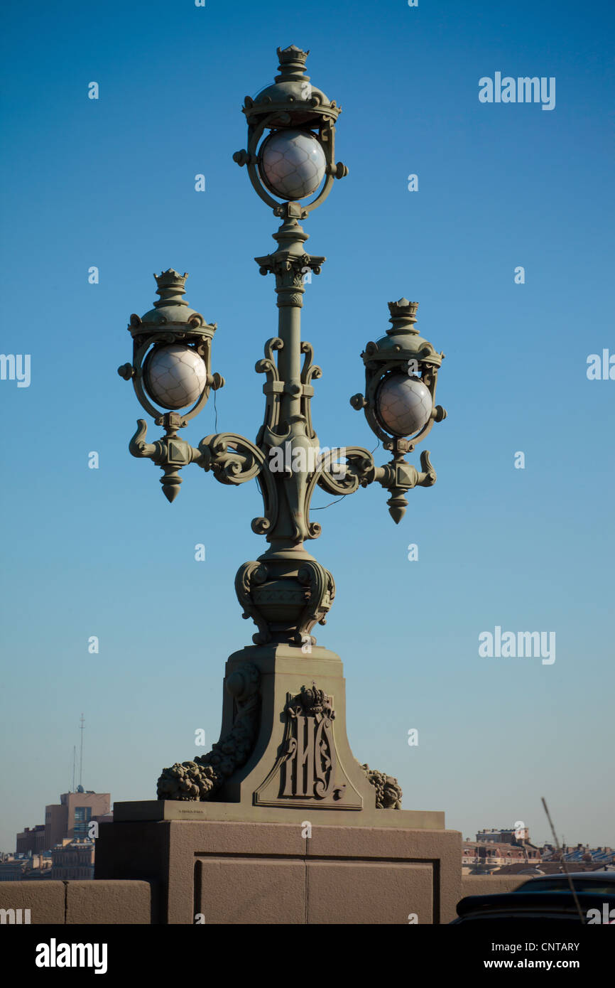 Russia, Saint-Petersburg, illuminating light of the Trinity Bridge Stock Photo