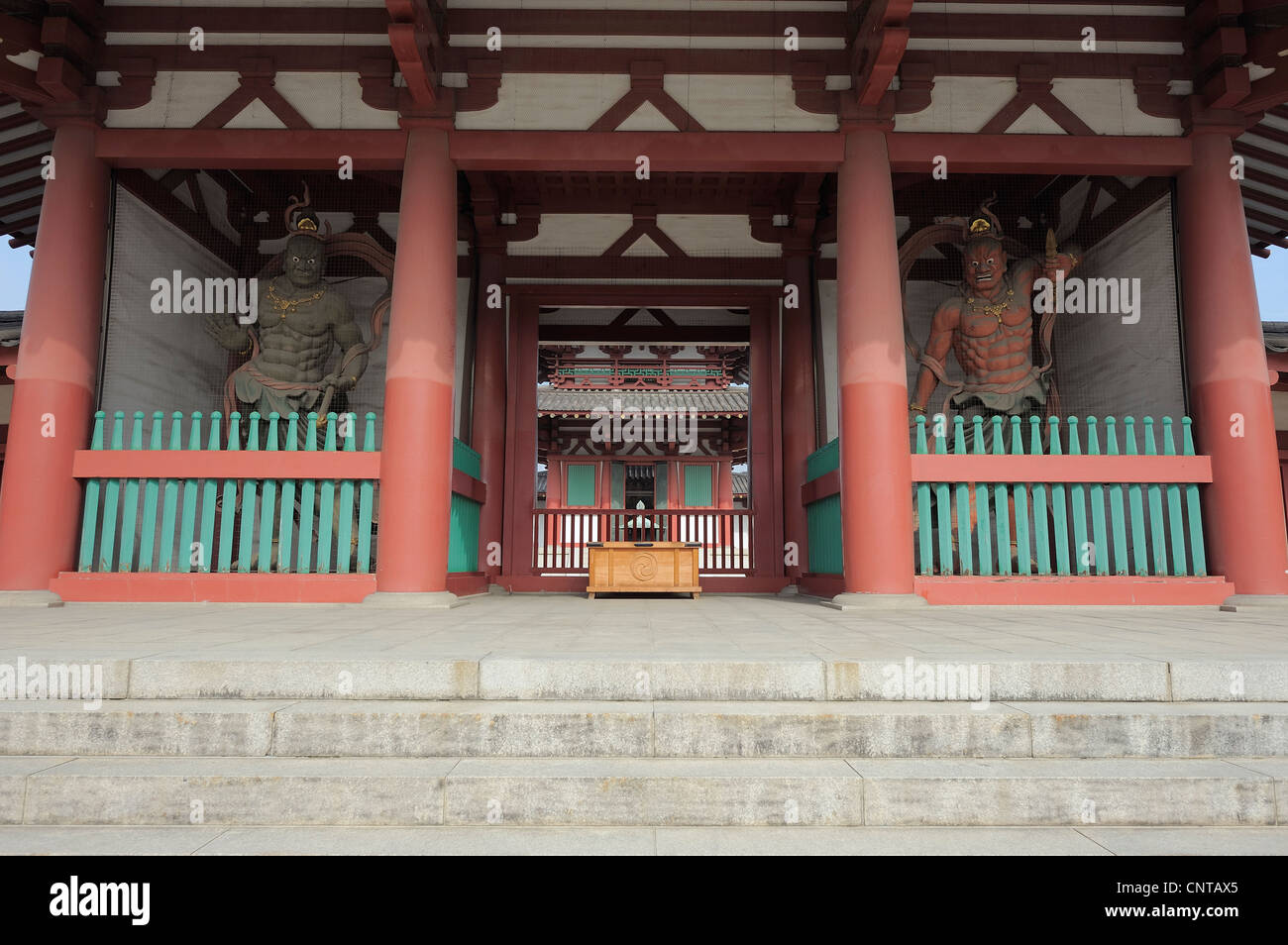 two big guardian statues at ShitennoJi temple, Osaka, Japan Stock