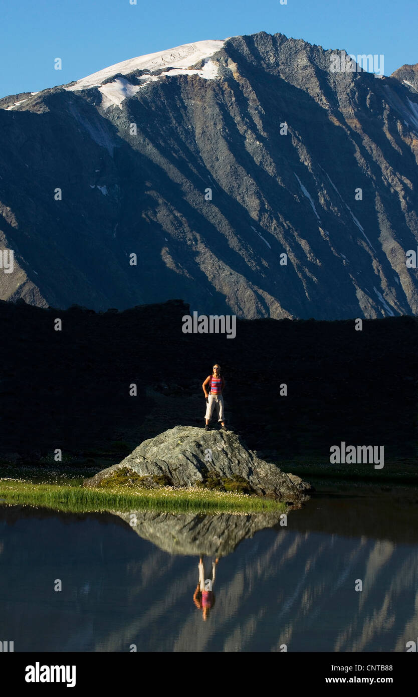 young woman odo an trek in National Park of Vanoise, France, Savoie, Vanoise National Park Stock Photo