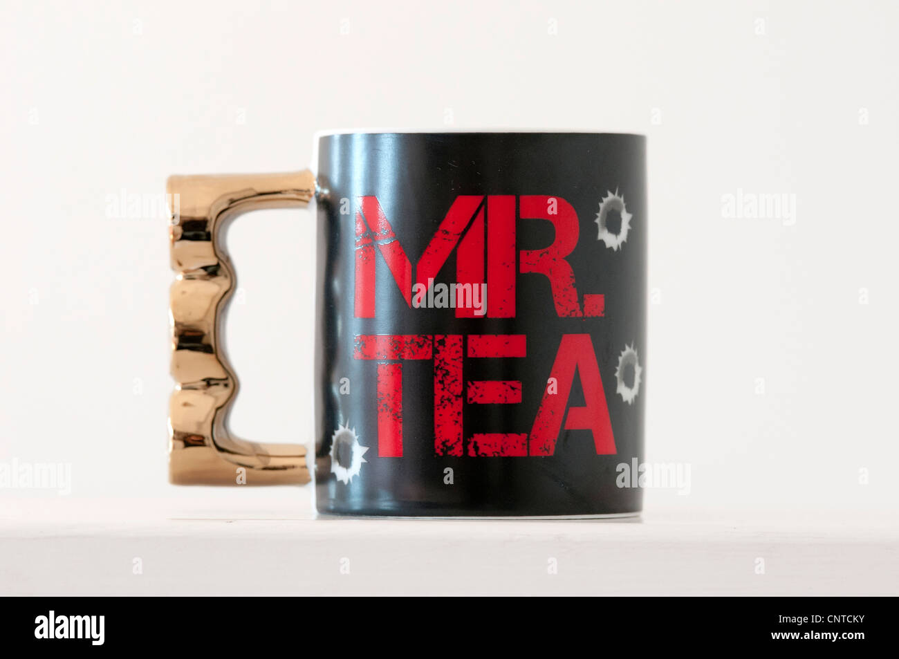 'Mr Tea' ceramic mug based around the Mr T character in the 'A Team' TV series. Editorial use only. Stock Photo
