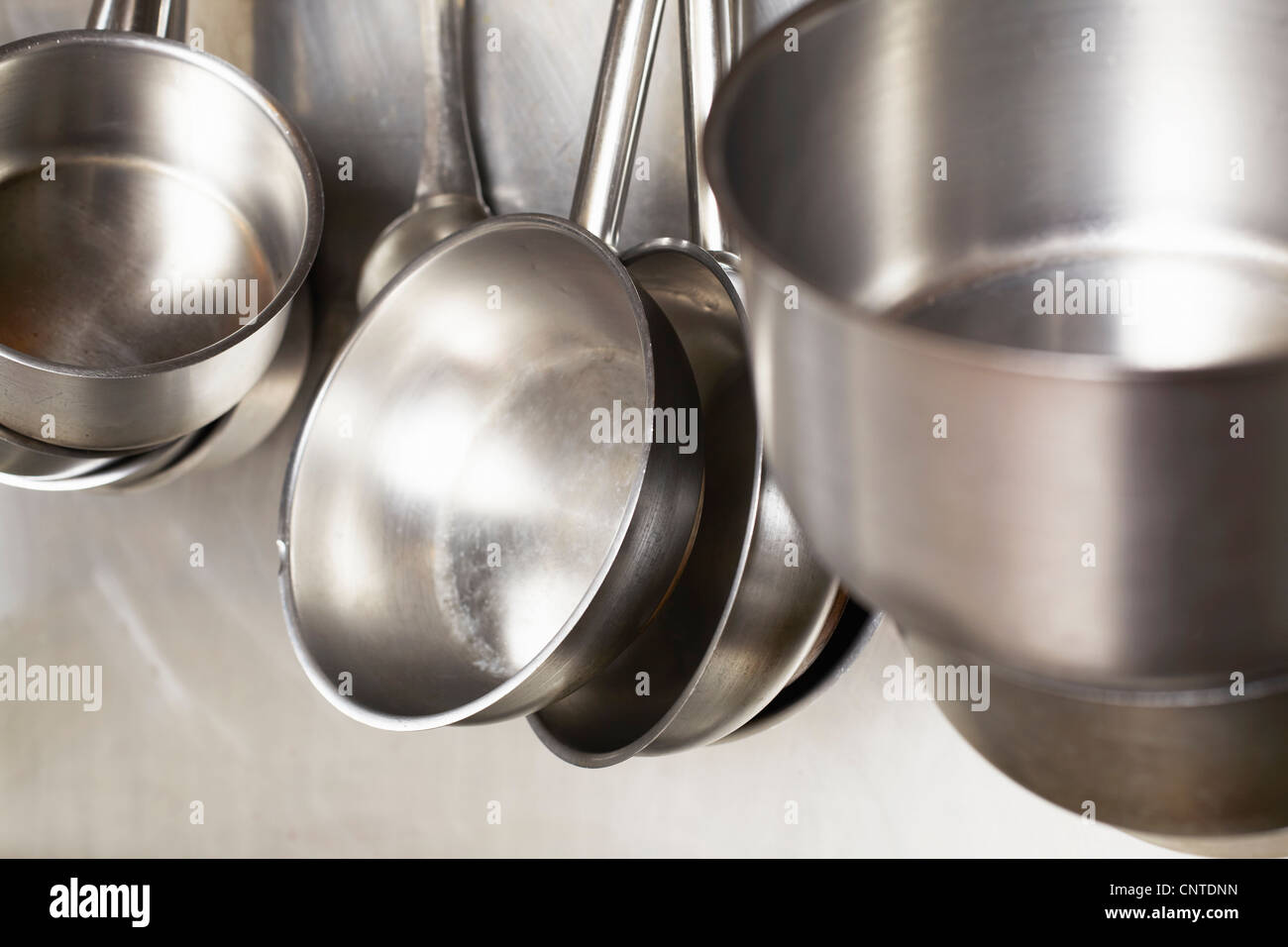 Close up of stainless steel pans Stock Photo