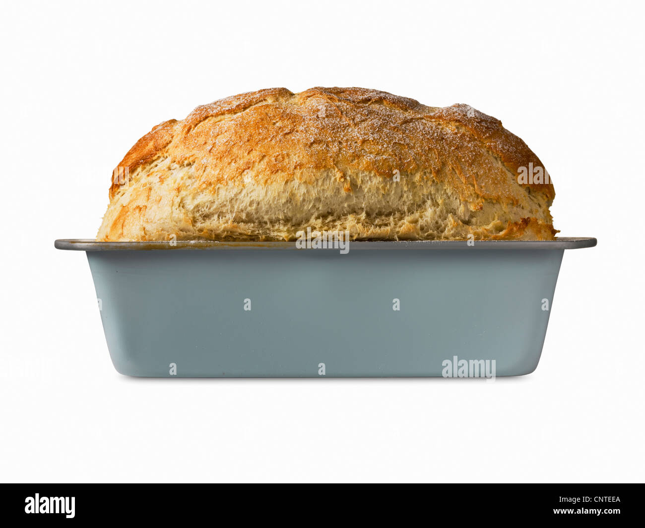 Close up of freshly baked bread in pan Stock Photo