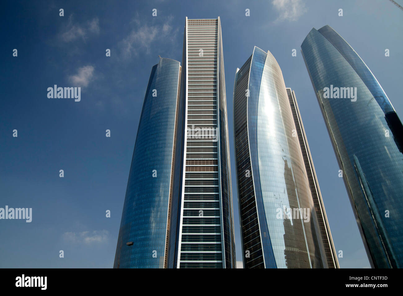 The newly built, modern Skyscrapers Etihad Towers in Abu Dhabi, United Arab Emirates, Asia Stock Photo