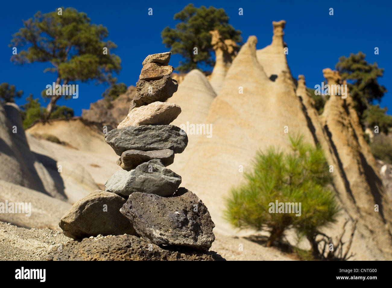 hiking sign in Teide National Park, Canary Islands, Tenerife, Teide National Park Stock Photo