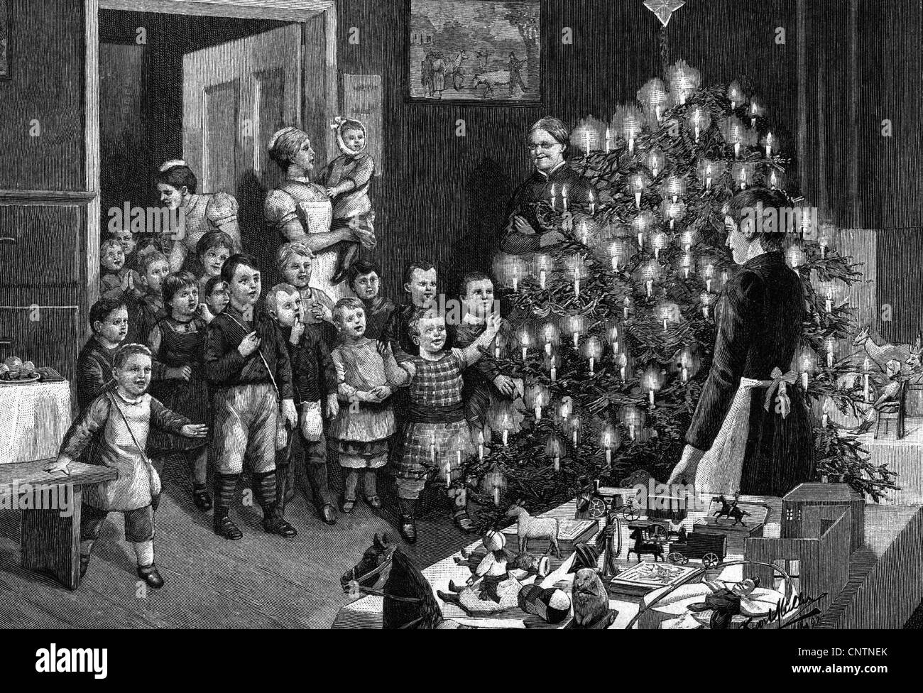 Christmas, distribution of presents for orphans, Germany, circa 1892, Additional-Rights-Clearences-Not Available Stock Photo