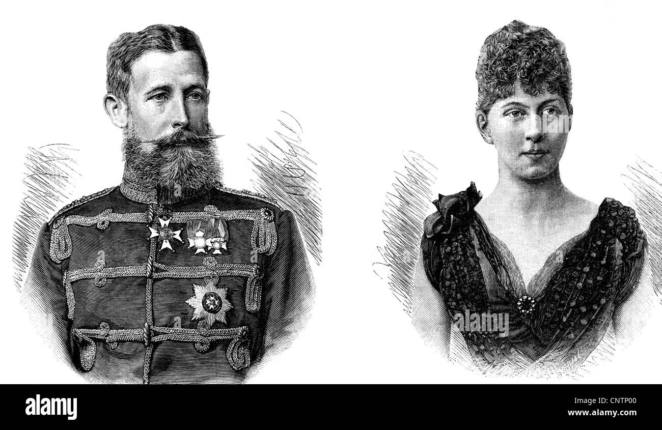 Adolf Wilhelm, 20.7.1859 - 9.7.1916, prince of Schaumburg-Lippe, Prussian general, with fiance princess Victoria of Prussia, wood engraving, 1890, Stock Photo
