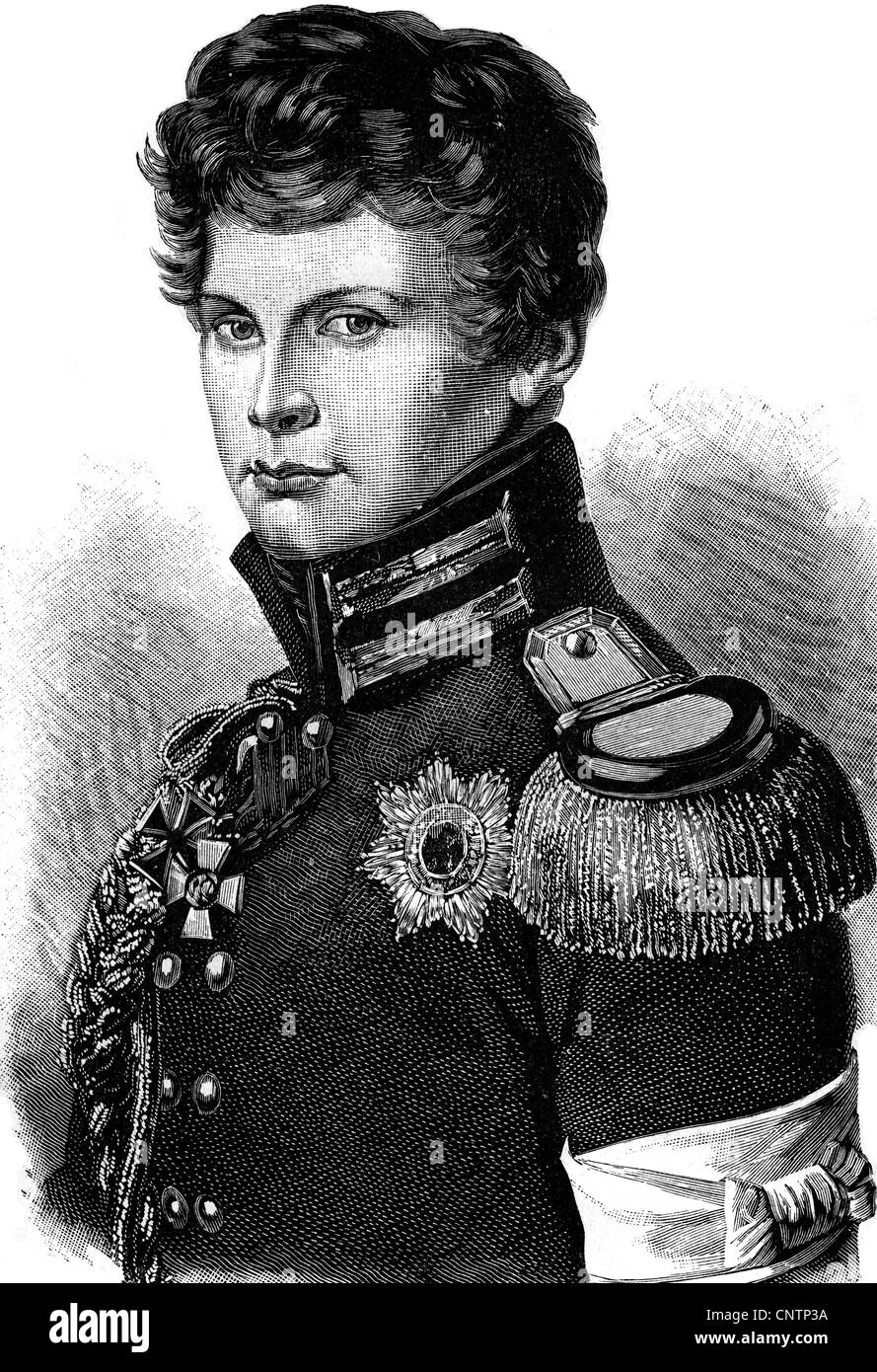 William I, 22.3.1797 - 9.3.1888, German Emperor 18.1.1871 - 9.3.1888, King of Prussia 2.1.1861 - 9.3.1888, with 17 years, 1814, portrait, wood engraving, 19th century, Stock Photo