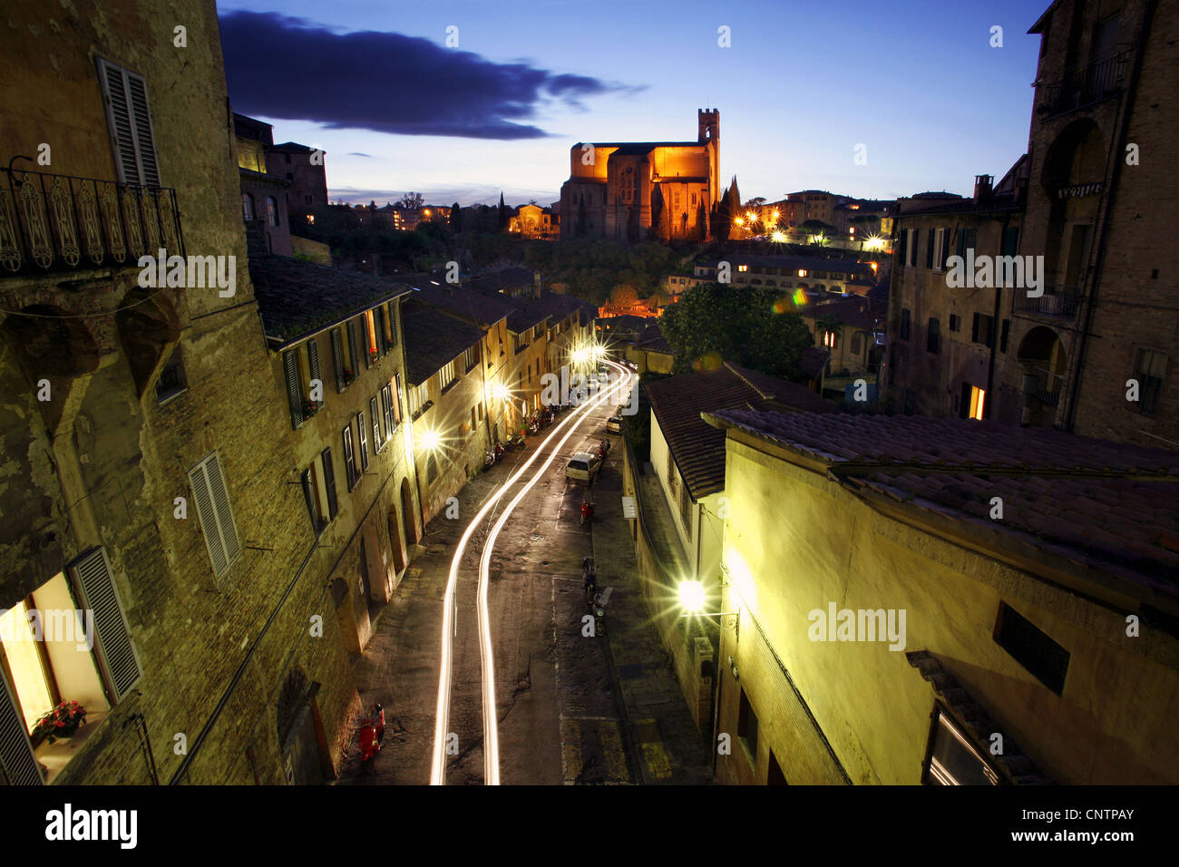 Basilica of San Domenico by night, Siena, Tuscany, Italy Stock Photo