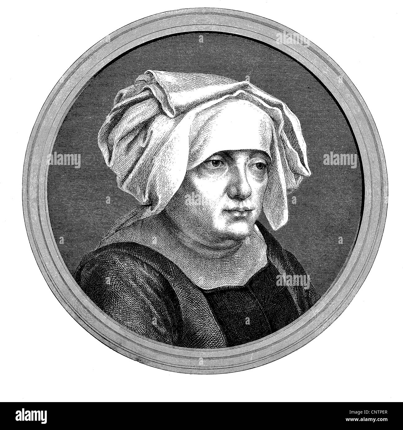 Margarethe Luther, n?e Lindemann, 1459 - 1531, mother of Martin Luther, historical woodcut, circa 1870 Stock Photo