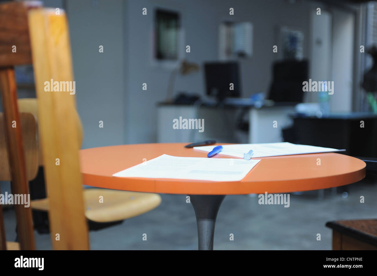 Empty desk and chairs in office Stock Photo Alamy