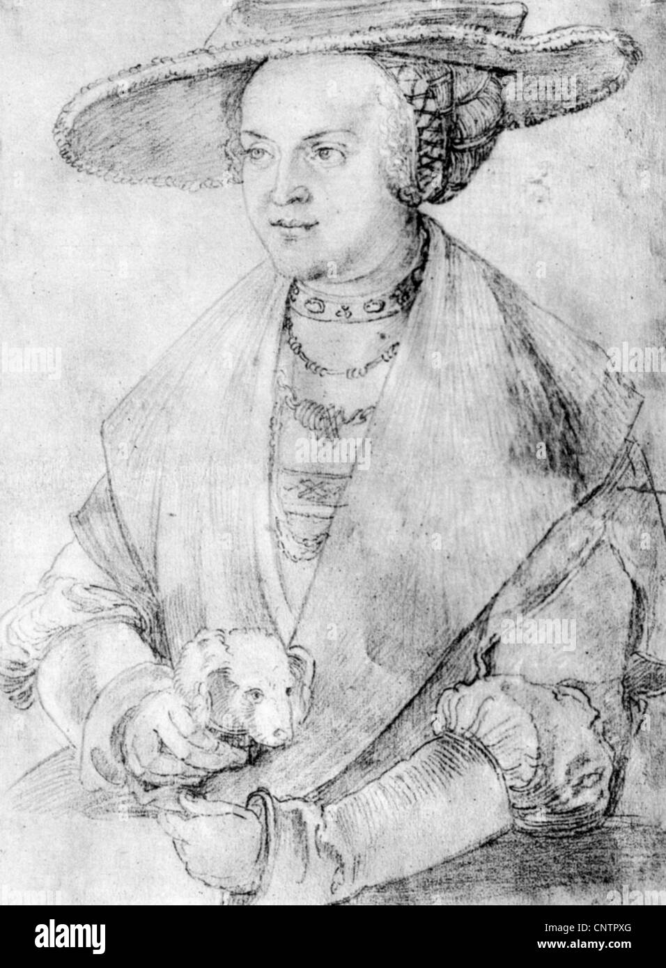 Susanna, 2.4.1502 - 23.4.1543, margravine of Brandenburg-Kulmbach 25.8.1518 - 21.9.1527, half length, chalk drawing by Albrecht Duerer, 1525, Artist's Copyright has not to be cleared Stock Photo