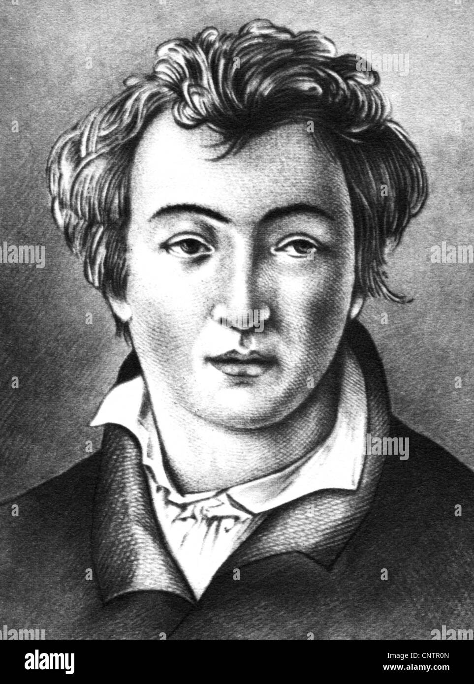 Heine, Heinrich, 13.12.1797 - 17.2.1856, German author / writer, portrait, drawing by Tony Johannot, 1836, , Stock Photo