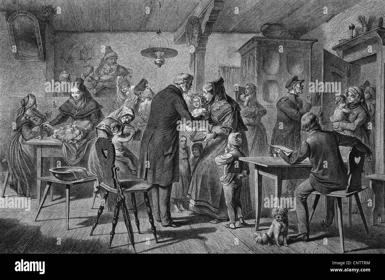 Children's immunisation, historical engraving, 1869 Stock Photo